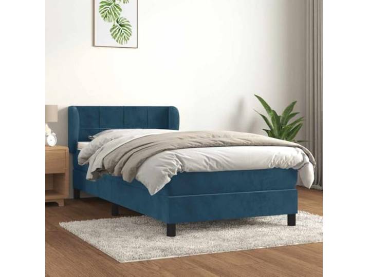 Samt Boxspringbett mit Taschenfederkern verstellbares Kopfteil 80x200 cm Boxspringbett mit Matratze Dunkelblau 80x200 cm Samt Bett mit Kopfteil Taschenfederkern Topper Komfortschlaf