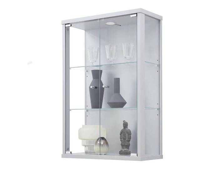 Hängevitrine I 56 x 82 x 25cm mit Beleuchtung Silber/Silber