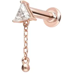 14 Karat Gold Labret mit Innengewinde MOISSANIT-DREIECK + KETTE
