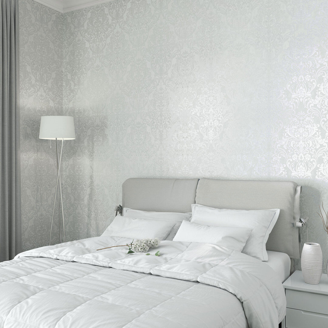 Mercer41 Surrey 10.05cm x 53cm Textured Metallic Finish Wallpaper Roll White 1,005cm L