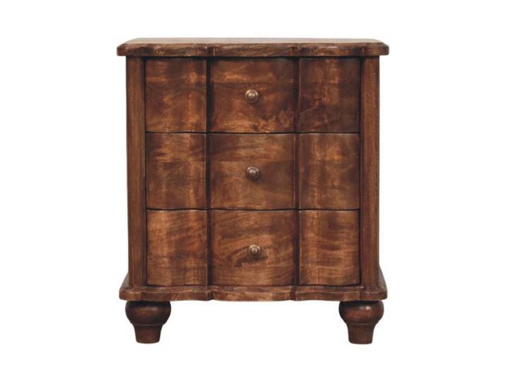 Artisan Furniture Nachtkasten Valencia, 3 Schubladen, Dunkelbraun, Holz, Echtholz,Mangoholz, Holz Optik, Rechteckig, 55x63x40 cm, Schlafzimmer, Nachttische