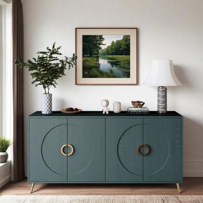 ZWYO HOSIMU "31.5"" Mid-Century Modern Accent Sideboard Cabinet with Symmetrical Sunburst Doors and Adjustable Shelves"