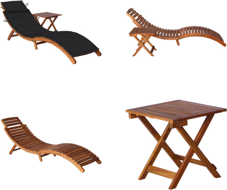 vidaXL Sonnenliege mit Tisch und Auflage Massivholz Akazie - Sonnenliege Mit Tisch - Sonnenliegen Mit Tischen - Holz-Sonnenliege Mit Tisch - Holz-Sonnenliegen Mit Tischen