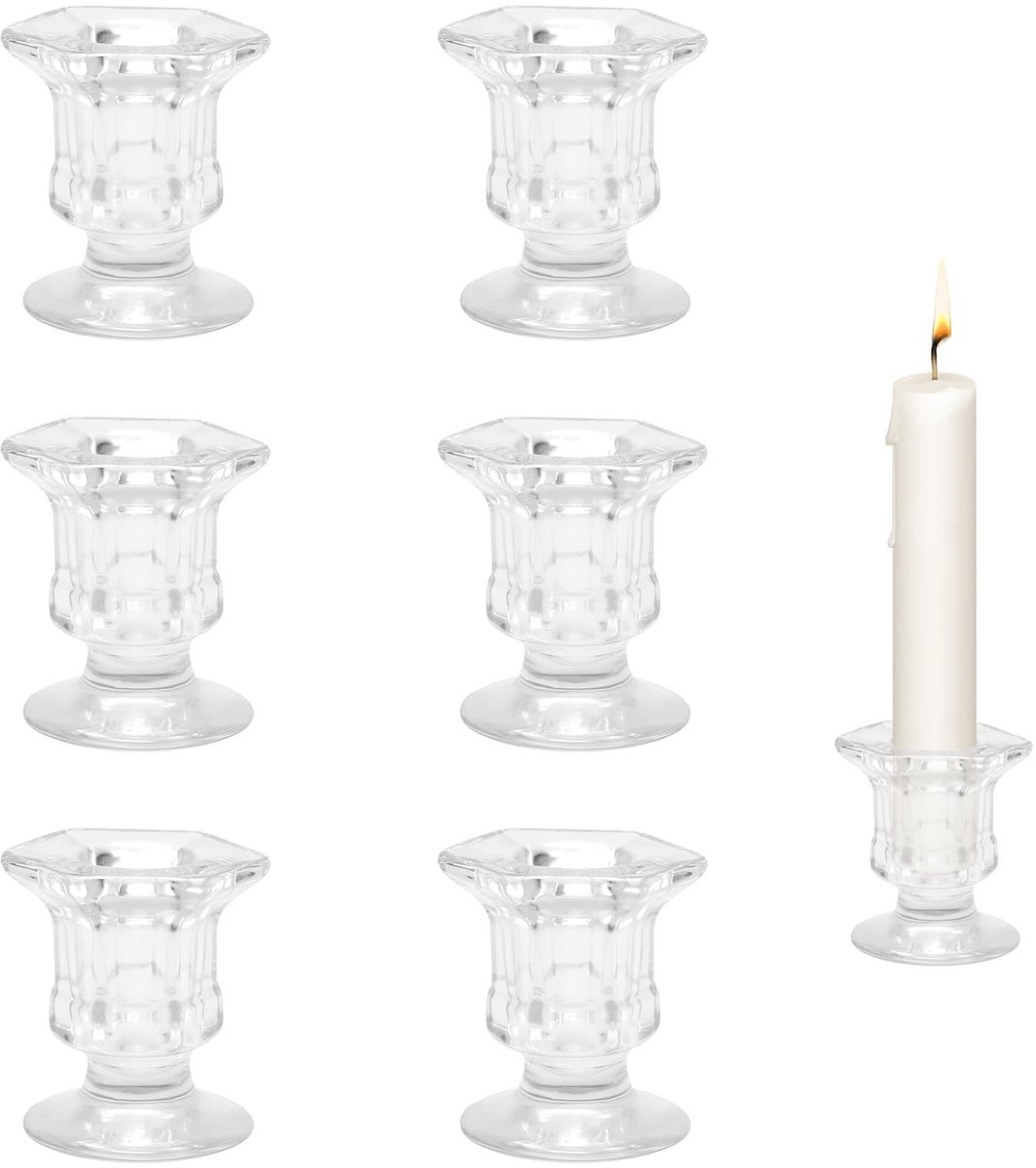Set van 6 transparante tealight kaarsenhouders