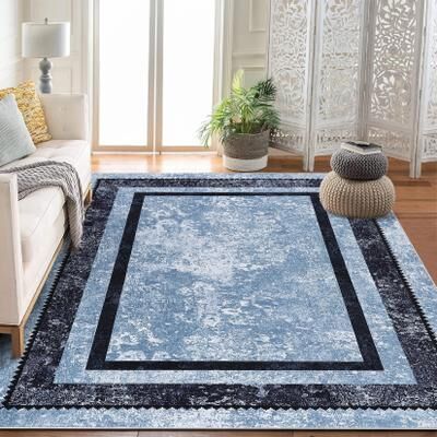 Garvee Modern Bordered Non Skid Washable Non-Slip Ultra-Thin Bathroom Rugs
