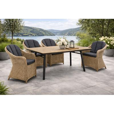 Garten-Essgruppe DESTINY "MALAGA SAN MARINO 4 Se + Tisch RE 180x90cm holzf./ natur meliert", beige (natur meliert, anthrazit), B:62cm H:85cm T:70cm, Aluminium, Wicker/Kunststoffgeflecht, Sitzmöbel-Sets, Aluminium, Polyrattan, Polywood