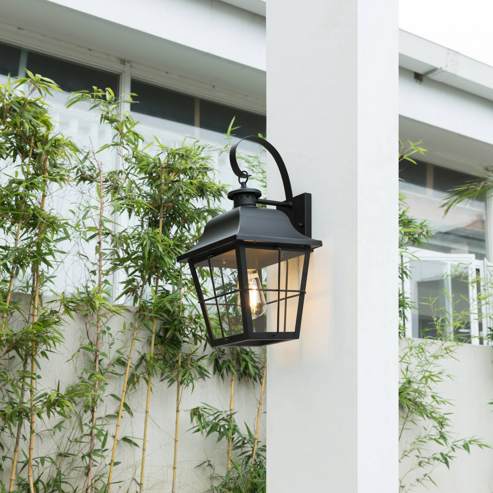 Outdoor Wall Light Mertollio Lindby, dimmable, Black, metal, Vintage, Outdoor Wall Light