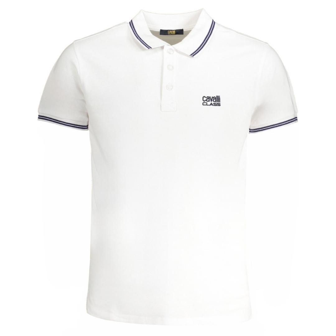 Cavalli Class Tipped Col Blauwe Logo Witte Polo Shirt