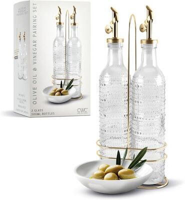 COOK WITH COLOR Glass Olive Oil Bottle Dispenser - 2 Pack- 17oz Oil and Vinegar Carafe Decanter