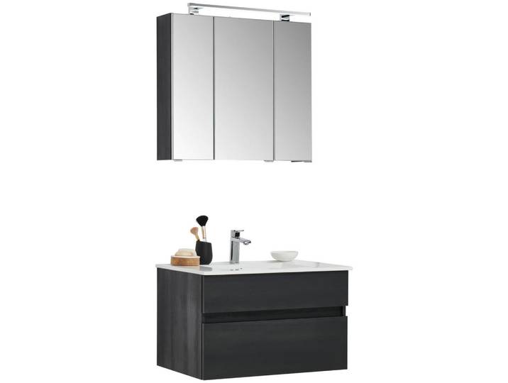 Novel Badezimmer, Schwarz, Holzwerkstoff, 3-teilig, 2 Schublade(n),insgesamt: 2 Schublade(n) Schubladen, F, 72 cm, Goldenes M, Made in Germany, hängend, erweiterbar, Badezimmer, Badmöbelsets & -serien, Badmöbelset