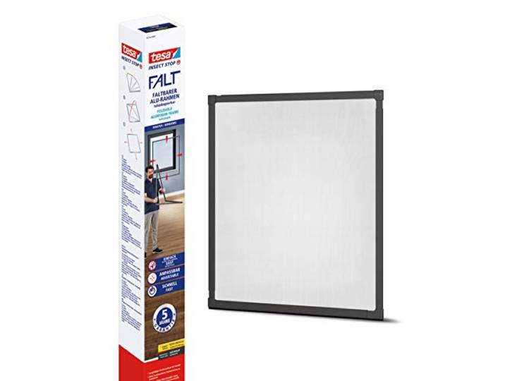tesa Insect Stop Cadre Pliable en Aluminium - Moustiquaire Télescopique pour Fenêtres avec Cadre en Aluminium - Anthracite - 80 cm x 80 cm jusqu'à 140 cm x 140 cm Cadre gris anthracite\, 55214