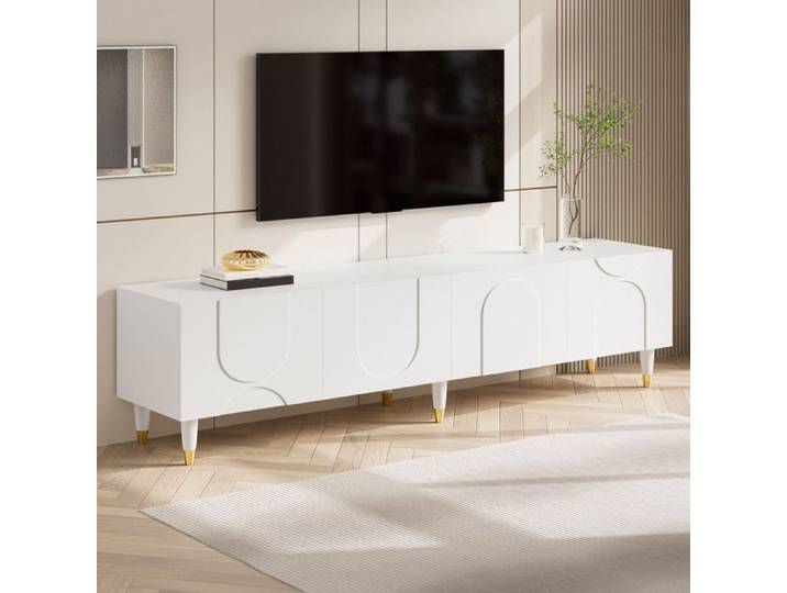 Luscriate - Meuble TV 180cm - Meuble bas à 4 portes et 6 compartiments de rangement - Étagères réglables - Design classique - Blanc