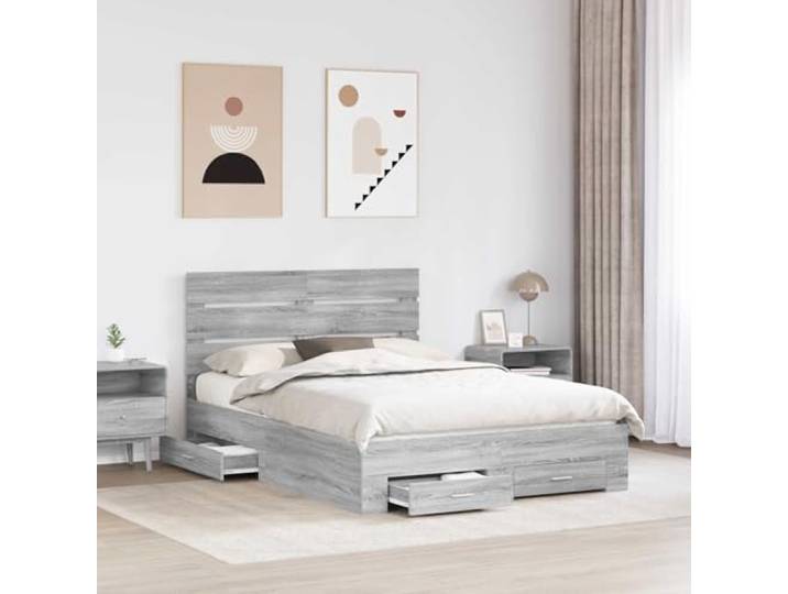 KTHLBRH Bettgestell mit Schublade, Sonoma-Grau, 140 x 200 cm Technisches Holz, inklusive Kopfteil, modernes Design, einfache Wartung