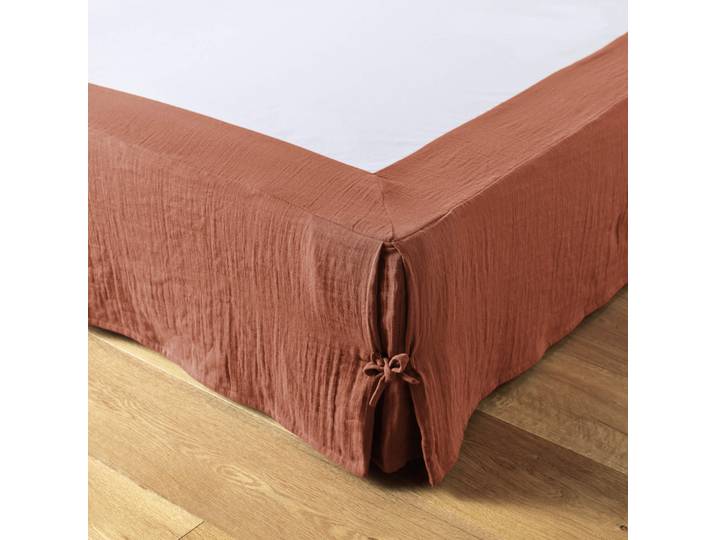 Cache sommier double gaze de coton terracotta 140x190 cm
