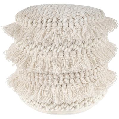 Pouf KAYOOM "Bohist 325 35cm x 35cm, Strukturen mit Fransen und Quasten", beige (natural), B:35cm H:35cm T:35cm, Baumwolle, Vlies, Poufs, Pouf, handgefertigt, Unikat, sehr gut kombinierbar, vielfältig im Einsatz