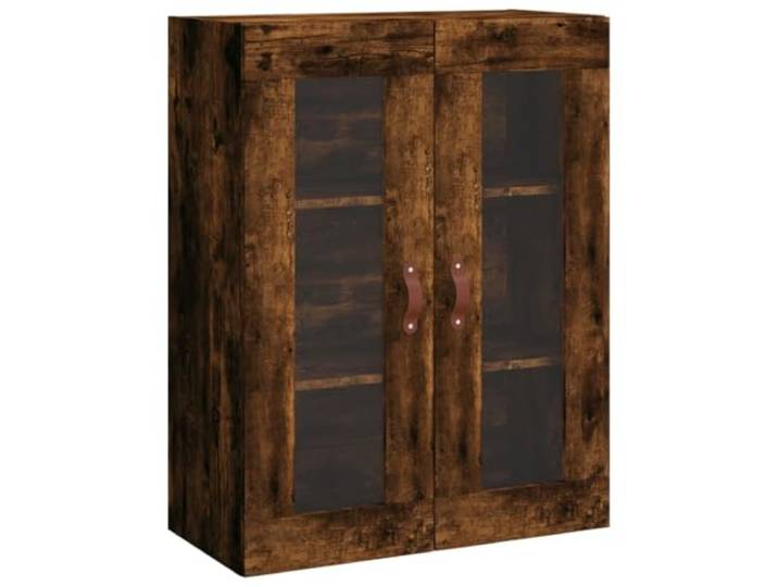 Wandschrank Räuchereiche 69,5x34x90 cm Hängeschrank Holzwerkstoff Wandmontage spart Bodenfläche, Glastüren staubgeschützt, vielseitig als Highboard nutzbar, robuste Holzwerkstoff-Konstruktion