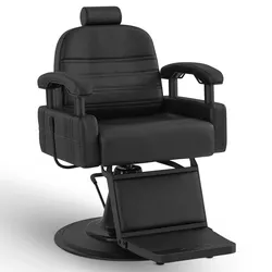 BarberPub Friseurstuhl mit Kopfstütze Kippbar, Friseureinrichtung mit Hydraulikpumpe 360° Drehbar, Bedienungsstuhl Höhenverstellbar, Barber Stuhl Friseurstühle Kunstleder, 3841 (Schwarz)