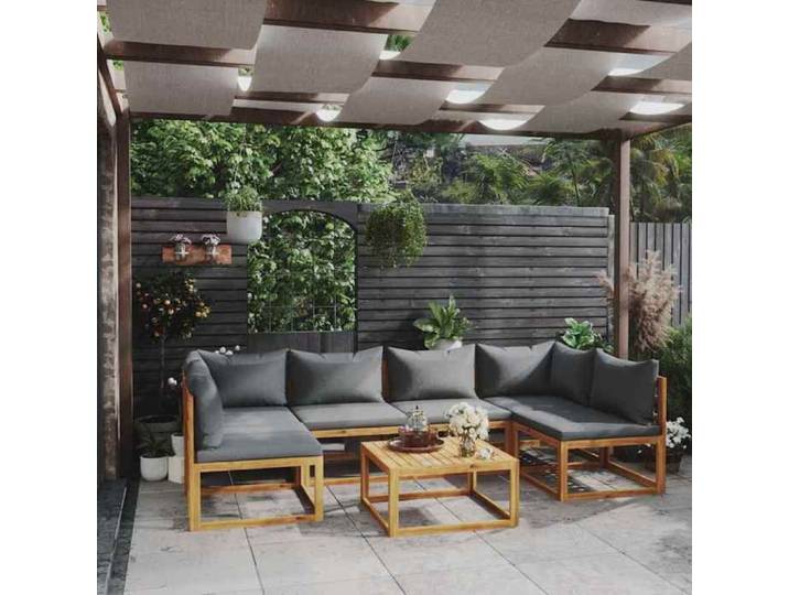 Salon de jardin 7 pcs coussins bois acacia mobilier extérieur terrasse détente