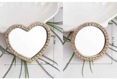 Fusion Finds Vintage Rose Compact Makeup Mirror Double Sided Pocket Travel Mirror With Rhinestone Design round And Heart B