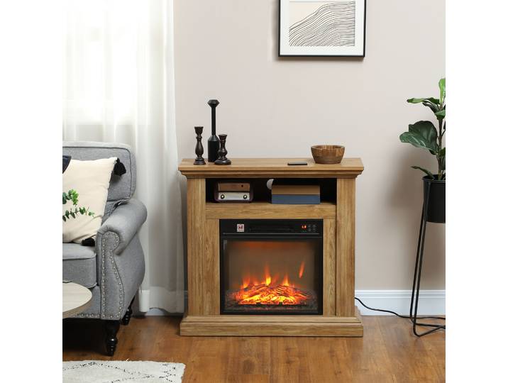 HOMCOM Cheminée Électrique 3D 1800W Télécommande Effet Bois