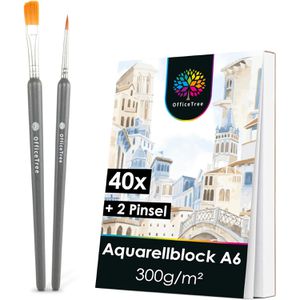 OfficeTree Aquarellpapier 4789, Block, A6, 300 g/m², weiß, geleimt, 40 Blatt