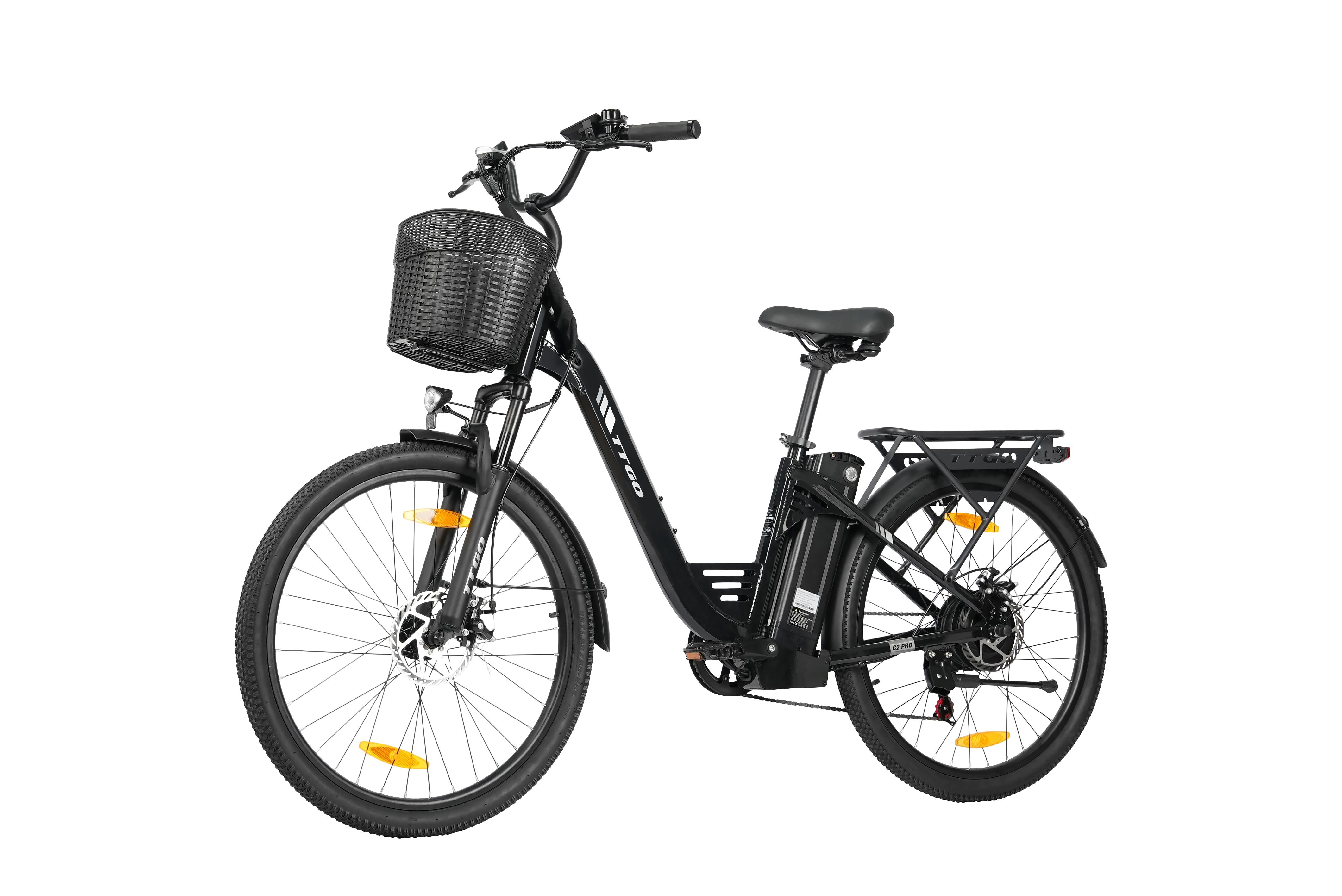 C2 PRO Stadt-Elektro-Fahrrad für Erwachsene, 250 W, 36V 18Ah, 25 km/h, 26-Zoll-Geländereifen, max. 125 kg Zuladung, Farbe: Schwarz