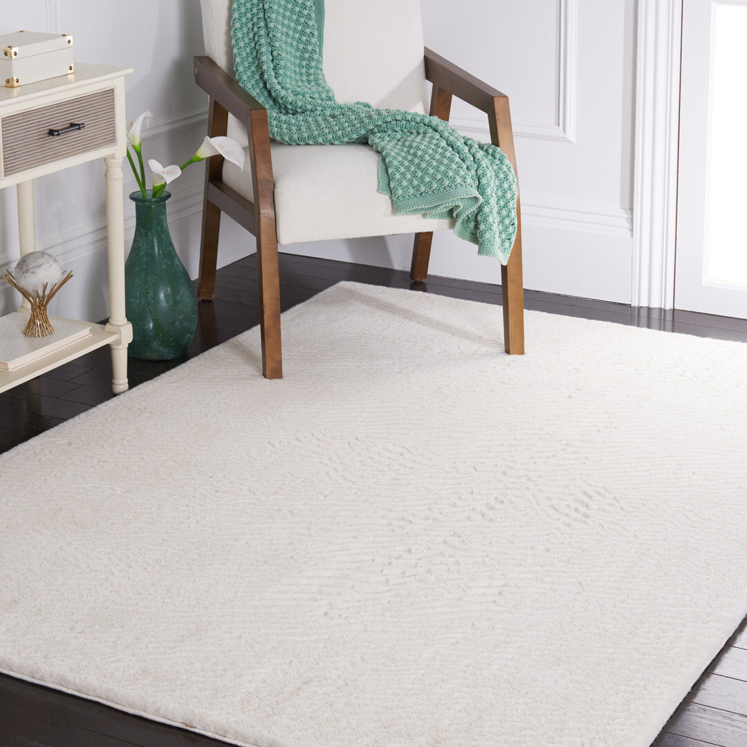 Blue Elephant Faux Rabbit Fur Area Rug In Off White Off White Round 183cm