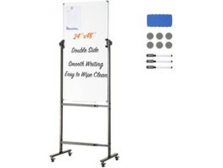 VEVOR Tableau Blanc Magnétique 122 x 61 cm Tableau Blanc Mobile Effaçable à Sec avec Support Tableau Réversible à 360° Double-Face Hauteur Réglable avec 3 Marqueurs 1 Effaceur pour Bureau Maison École