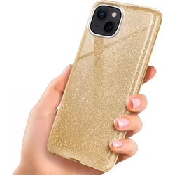 iPhone 14 Hülle Glitzer Gold – ONEFLOW Glitter Case, 3in1 Silikon, Funkelnd, Stoßfest, Dünn, Shine-Gold