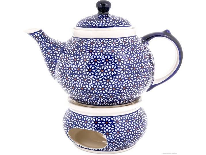 Bunzlauer Keramik Teekanne 1,25 Liter Teekanne mit Stövchen – Klassische,rundliche Form,Dekor 120, 1,25 l