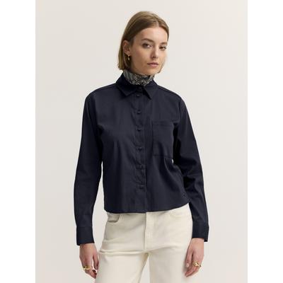 Langarmbluse BUGATTI "Modern Fit", Damen, Gr. 38, 390, marine, Blusen, Modern Fit Baumwollmix Hemdkragen Kurzform