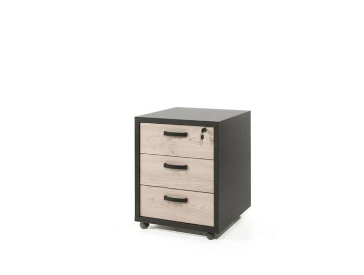 Caisson de rangement bureau 3 tiroirs Chêne et Noir Collection DEPÉ Meublorama