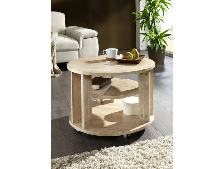 Couchtisch mit 2 Ablageflächen und 4 Rollen, eiche sonoma, groß