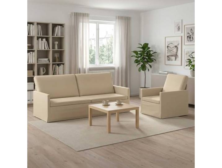 Sofa-Set 2 Pieces Creme Stoff Metallrahmen,Schaumstofffüllung,Polyesterstoff,pflegeleicht,Kissen-Rücken-Design,Wohnzimmer