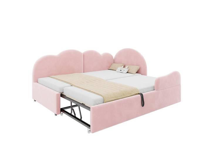 Modfu Polsterbett Ausziehbares Schlafsofa Samt 90x200 cm Pink ausziehbar L-Form mit wolkenförmigem Kopfteil, 90x200 cm, Schlafzimmer, Betten, Polsterbetten