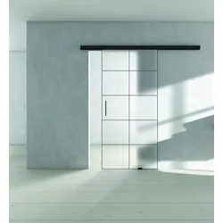 Griffwerk Glasschiebetür (ESG) inkl. Rahmen SNOWWHITE 501 ESG PURE WHITE matt 935x2058x8mm inkl. AIR LOFT-2 Graphitschwarz