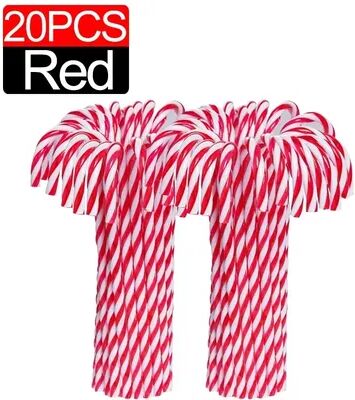 Discount Dollar Deals Ornament Plastic Christmas, Christmas Candy Cane, Indoor Party Favor Twisted Crutch Candy Canes, Tree Hanging Decoration 20pcs red 5.91 In