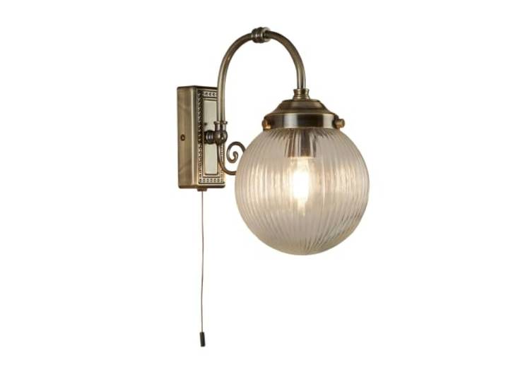 Searchlight 3259AB Belvue One Light Wandleuchte aus antikem Messing mit rundem geriffeltem Glasschirm