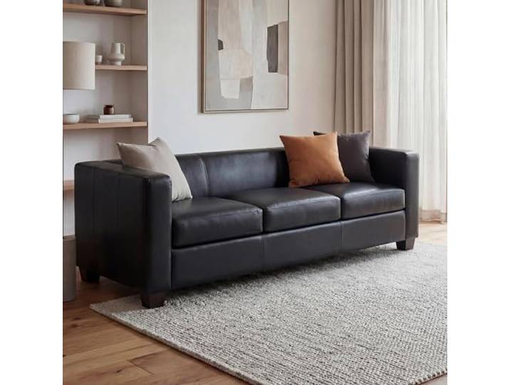 Mendler 3er Sofa Lille-AM - Leder, schwarz Couch, Loungesofa