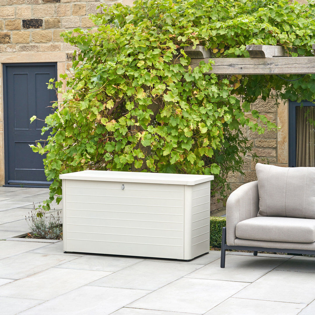 Dakota Fields Chalandra Galvanised Steel Lockable Deck Box with Wheels Beige 78cm H X 134cm W X 62cm D