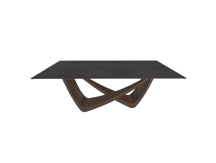 BONTEMPI table fixe rectangulaire avec structure laiton foncé BACH 53.80 200x100 cm (SuperCeramique Anthracite - Structure en acier laqué [...]