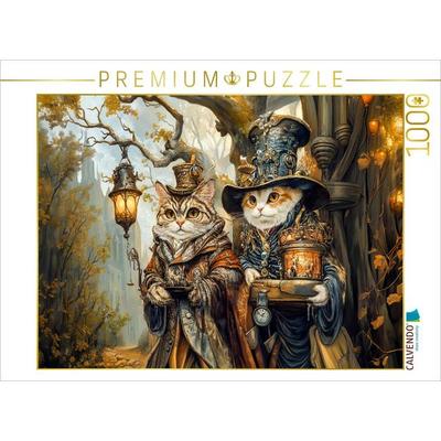 CALVENDO Puzzle Zwei Katzen unter dem Märchenbaum im Steampunk | 1000 Teile Lege-Größe 64x48cm Foto-Puzzle für glückliche Stunden