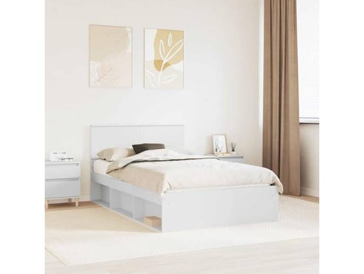 Modernes Bettgestell aus Holzwerkstoff Schlankes Design Weiß 120x190 cm Bettgestell mit Kopfteil Holzwerkstoff Weiß 120x190 cm Lattenrost Modernes Bettrahmen Set