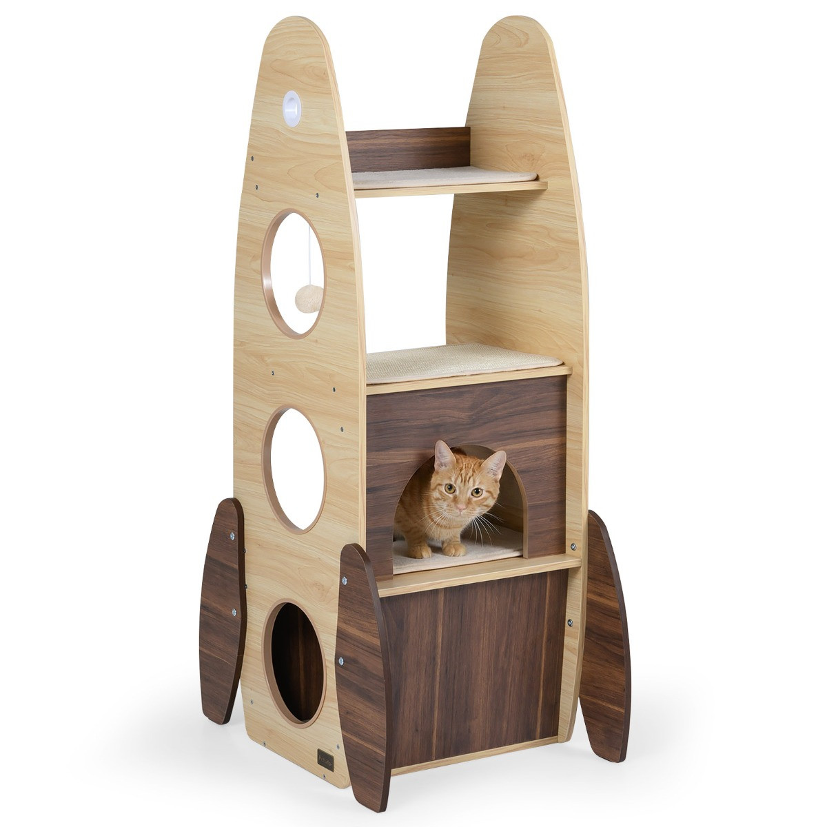 Costway Grote Krabpaal met Twee Kattenhuisjes en Zitstok voor Katten