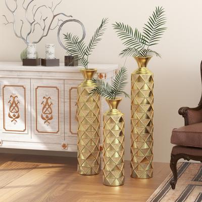 Kodotan sofa Metal Decorative Vase High Distress Metal Center Vase with 3D Triangle Pattern,Set of 3 Vases for Home Decoration