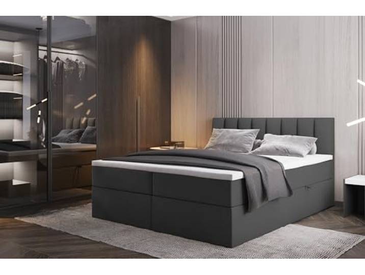 TRADA Boxspringbett mit Bonellmatratze H3 Palermo, 200x200 cm, Dunkelgrau Elegant Bett mit Matratze, Bettkasten und Topper