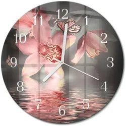 WANDUHR aus Glas Ø30 cm - Orchidee