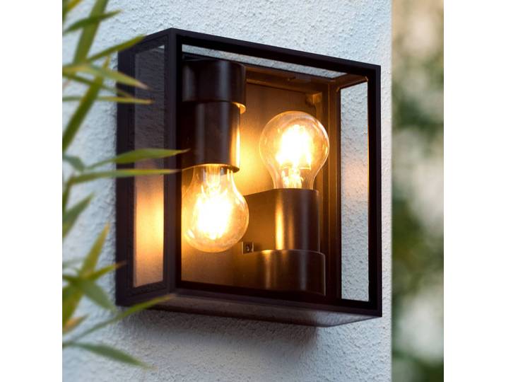 Buitenwandlamp Dukan IP65, 2-lamps Dukan, dimbaar, zwart, Aluminium, Modern, plafondlamp