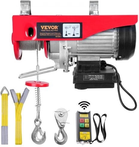 VEVOR Elektrische lier met draadloze afstandsbediening, 12 m kabel, rood/zilver