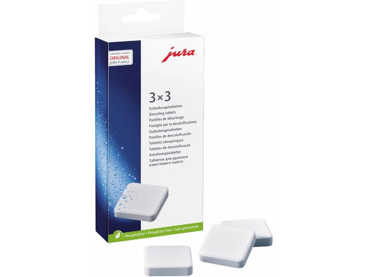 JURA Entkalker 3x3 , weiß, 9 Stk., Reinigungsmittel, Entkalkungstabletten für Espresso-/Kaffee-Vollautomaten, Entkalker